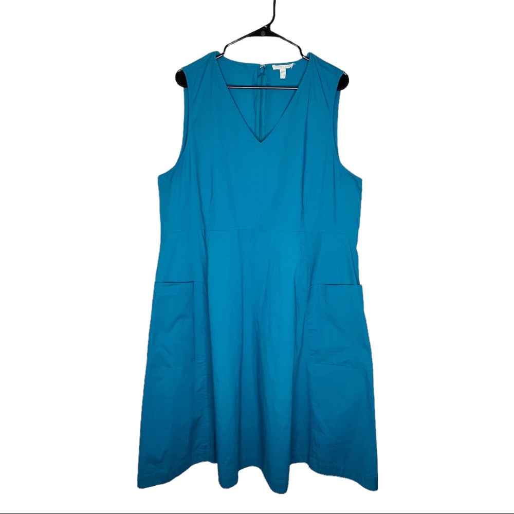 Eileen Fisher Sleeveless V-neck Teal Pocket dress, size XL